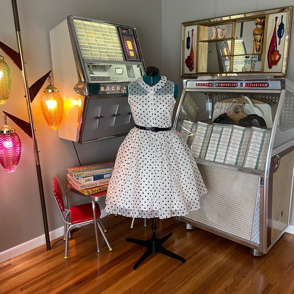 Unique Vintage 50’s Dotted Organza Swing Dress Lg